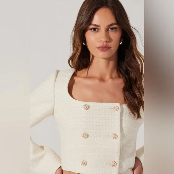 ASTR The Label Cream Rosario Tweed Cropped Jacket size XL - Picture 2 of 8